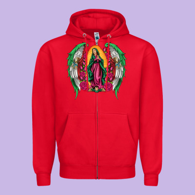 Mexican Flag Wings Our Lady Of Guadalupe Zipper Hoodie Designed By Artiststas