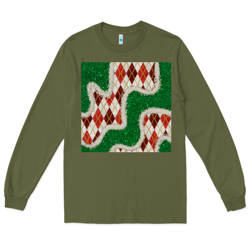 Christmas Diamond Plaid And Green Glitter Seamless Pattern Long Sleeve Tee by BundleAndBundleShop | Teevron