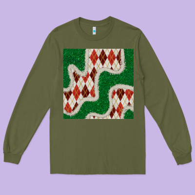 Christmas Diamond Plaid And Green Glitter Seamless Pattern Long Sleeve Tee Designed By Bundleandbundleshop