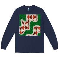 Navy christmas diamond plaid and green glitter seamless pattern Long Sleeve Tee - BundleAndBundleShop
