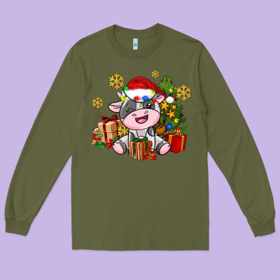 Little Cute Christmas Cow Long Sleeve Tee Designed By Adodesignshop