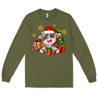 Army Green little cute christmas cow Long Sleeve Tee - AdoDesignShop