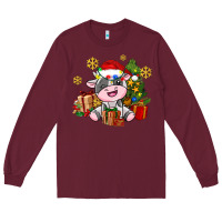 Burgundy little cute christmas cow Long Sleeve Tee - AdoDesignShop