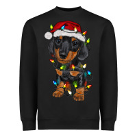 Black dachshund puppy christmas lights Heavyweight Sweatshirt - RanaPortraitStore