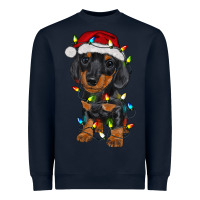 Navy dachshund puppy christmas lights Heavyweight Sweatshirt - RanaPortraitStore