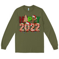 Army Green happy 2022 with christmas tree cake Long Sleeve Tee - AdoDesignShop