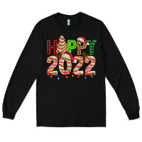 Black happy 2022 with christmas tree cake Long Sleeve Tee - AdoDesignShop