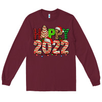 Burgundy happy 2022 with christmas tree cake Long Sleeve Tee - AdoDesignShop