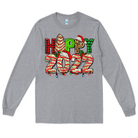 Heather Grey happy 2022 with christmas tree cake Long Sleeve Tee - AdoDesignShop