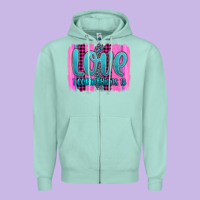 Love Corinthians 13 Valentine's Day Brushstroke Zipper Hoodie Designed By Adodesignshop
