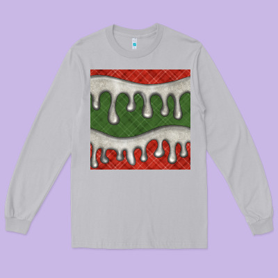 Christmas Plaid And White Glitter Snow Seamless Pattern Long Sleeve Tee Designed By Bundleandbundleshop