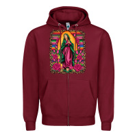Burgundy our lady of guadalupe serape background Zipper Hoodie - Artiststas