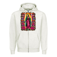 Oatmeal Heather our lady of guadalupe serape background Zipper Hoodie - Artiststas