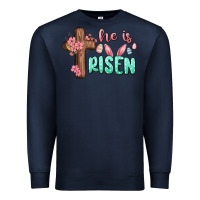 Navy he is risen Premium Sweatshirt - MaliasSmallBusiness