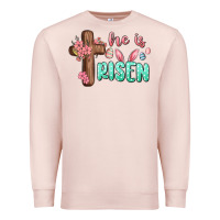 Pale Pink he is risen Premium Sweatshirt - MaliasSmallBusiness