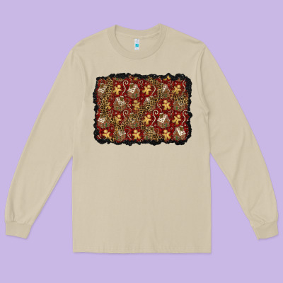 Christmas Gingerbread Man And House Background Long Sleeve Tee Designed By Bundleandbundleshop