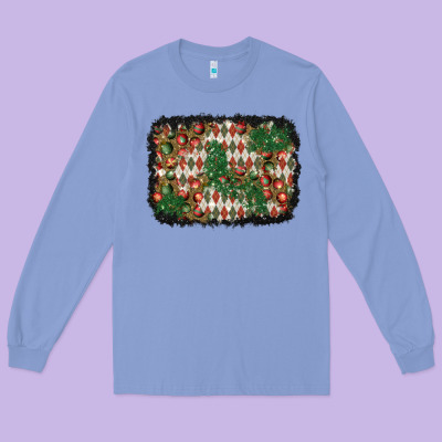 Christmas Ornament And Diamond Plaid  Background Long Sleeve Tee Designed By Bundleandbundleshop