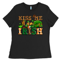Black kiss me i am irish  with lips and shamrocks Ladies Tee - AdoDesignShop