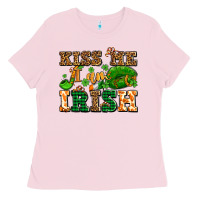 Bubblegum Pink kiss me i am irish  with lips and shamrocks Ladies Tee - AdoDesignShop