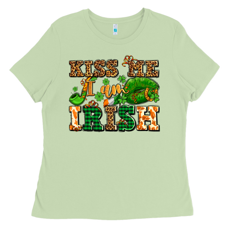 Kiss Me I Am Irish  With Lips And Shamrocks Ladies Tee by AdoDesignShop | Teevron