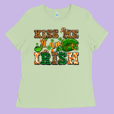Kiss Me I Am Irish  With Lips And Shamrocks Ladies Tee Designed By Adodesignshop