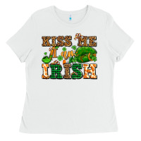 White kiss me i am irish  with lips and shamrocks Ladies Tee - AdoDesignShop