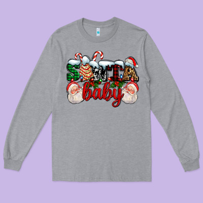 Santa Baby With Santa And Christmas Tree Cake Long Sleeve Tee Designed By Adodesignshop