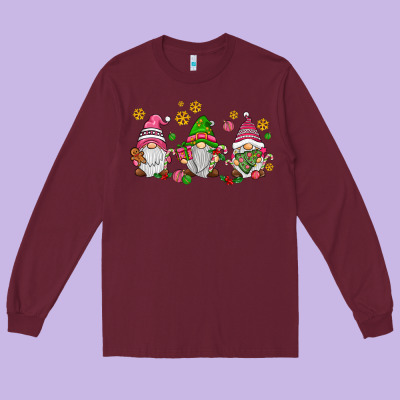 Pink Christmas Gnomies Long Sleeve Tee Designed By Adodesignshop