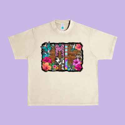 Mimi Floral Background Urban Heavy Tee Designed By Hra Design Shop
