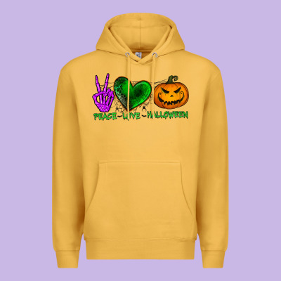 Peace Love Halloween Premium Hoodie Designed By Bundleandbundleshop