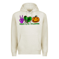 Oatmeal Heather peace love halloween Premium Hoodie - BundleAndBundleShop