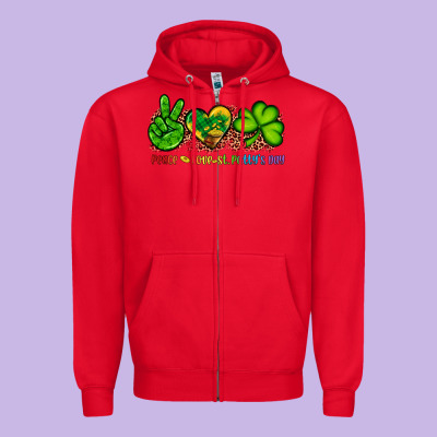 Peace Love St Patty's Day Zipper Hoodie Designed By Artiststas