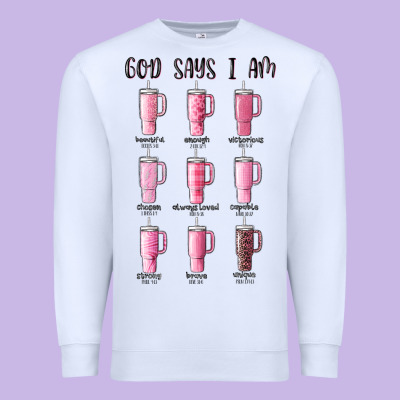 God Says I Am Bible Verse Stanley Premium Sweatshirt Designed By Maliassmallbusiness