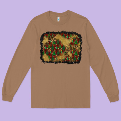 Christmas Trees And Leopard Background Long Sleeve Tee Designed By Bundleandbundleshop