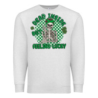Oatmeal Heather dead inside but feeling lucky Premium Sweatshirt - MaliasSmallBusiness