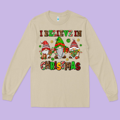 I Believe In Christmas Long Sleeve Tee Designed By Adodesignshop