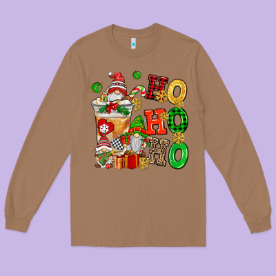 Ho Ho Ho Christmas Latte With Gnomies Long Sleeve Tee Designed By Adodesignshop