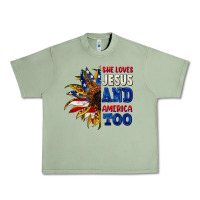 Oil Green She loves Jesus and America too 4th of july Urban Heavy Tee - CowGirlArtShop