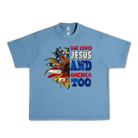 Pebble Blue She loves Jesus and America too 4th of july Urban Heavy Tee - CowGirlArtShop