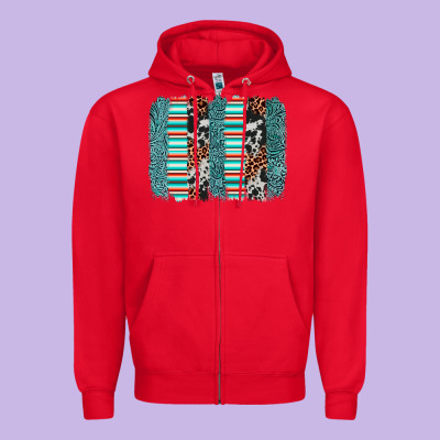 Serape Leopard Cowhide  Brushstroke Zipper Hoodie Designed By Adodesignshop