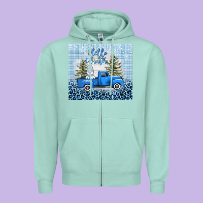 Hello Winter Snowman Truck Zipper Hoodie Designed By Adodesignshop