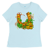 Baby Blue horseshoe with shamrocks and coin Ladies Tee - AdoDesignShop