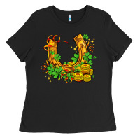 Black horseshoe with shamrocks and coin Ladies Tee - AdoDesignShop