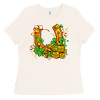 Bone horseshoe with shamrocks and coin Ladies Tee - AdoDesignShop
