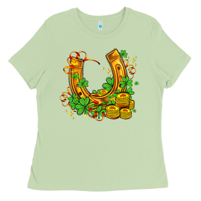 Horseshoe With Shamrocks And Coin Ladies Tee by AdoDesignShop | Teevron