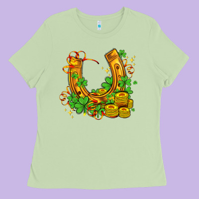Horseshoe With Shamrocks And Coin Ladies Tee Designed By Adodesignshop