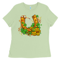 Matcha horseshoe with shamrocks and coin Ladies Tee - AdoDesignShop