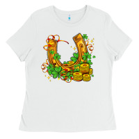 White horseshoe with shamrocks and coin Ladies Tee - AdoDesignShop
