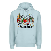 Blue Mist santa's favorite teacher Premium Hoodie - AdoDesignShop