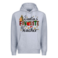 Heather Grey santa's favorite teacher Premium Hoodie - AdoDesignShop